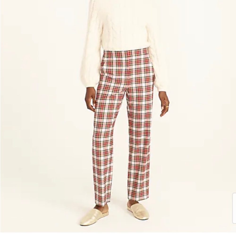 J Crew red and white tartan plaid pull on pants in size 4. New without tags.